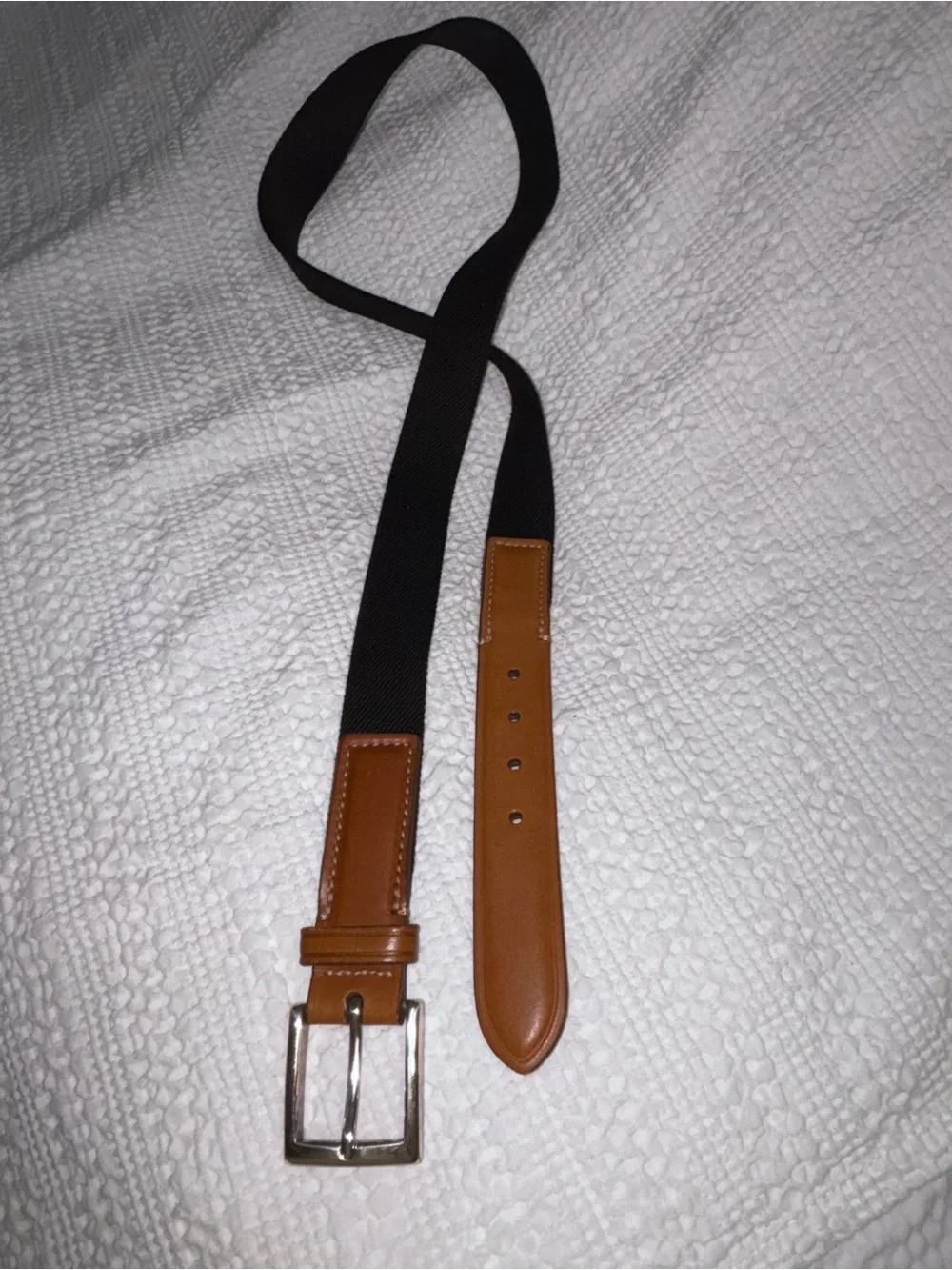 Men's Black Canvas Belt with Brown Leather Accent Trafalgar size 36